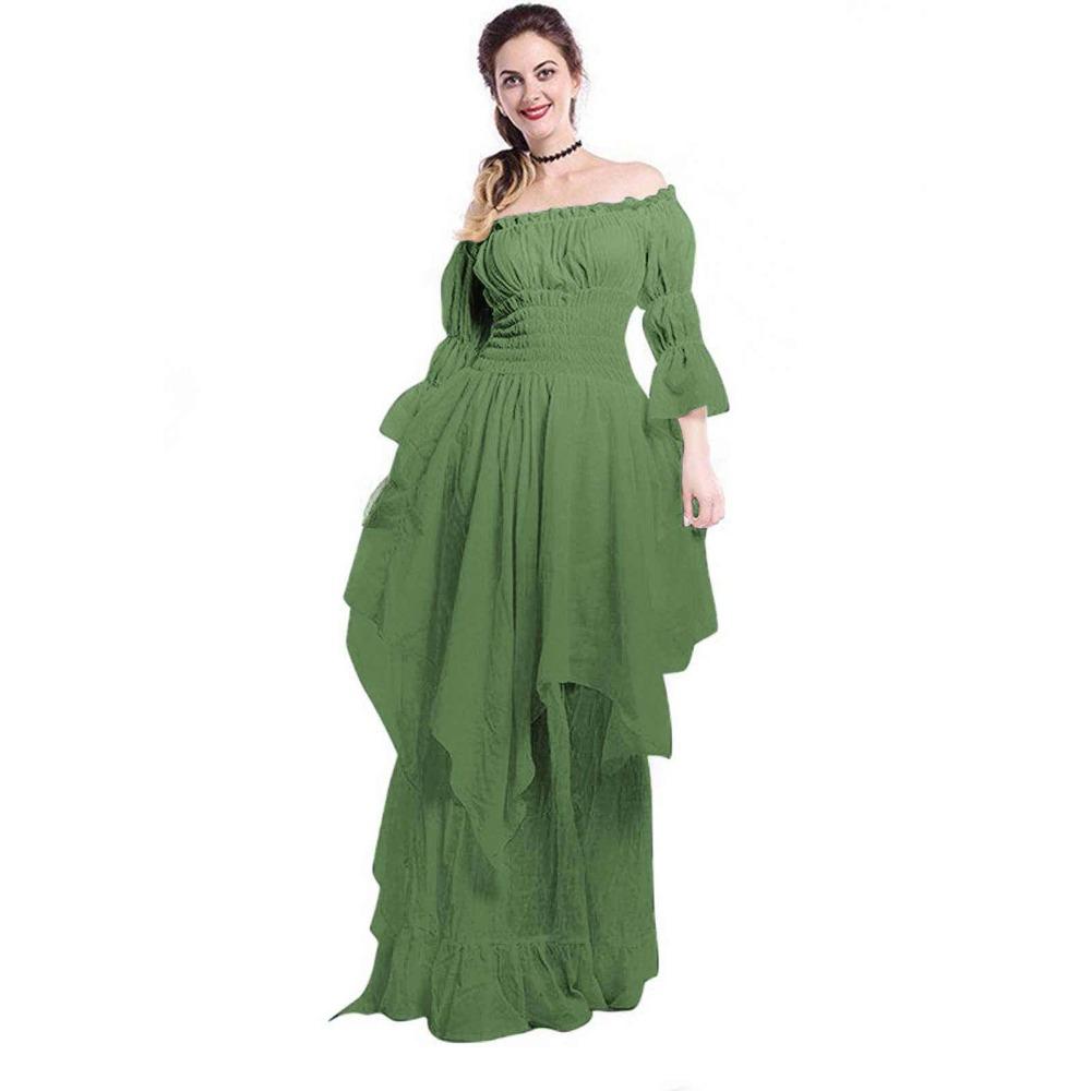 Women's Off-the-Shoulder Long Sleeve Maxi Dress Loose Fit Mid Waist Vintage Gothic Party Dress