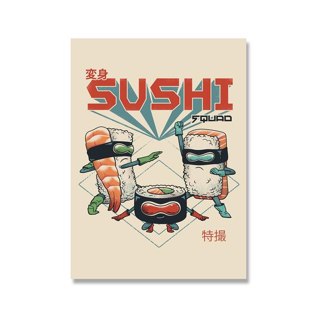 Japanese Food Poster Funny Ramen Noodles Sushi Kitchen Wall Art Print Canvas Painting Pictures for Restaurant Home Decor Cuadros