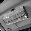 Bling Car Sunglass Holder For Sun Visor, Sparkling Crystal Leather Automotive Eyeglasses Mount Clip Organizer With Hidden Magnetic Closure For Men
