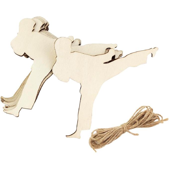 30 Pack 4 Inch Wood Sport Karate Cutouts Unfinished Wood Sport Karate Crafts Wooden Sport Karate Hanging Ornaments DIY Sport Karate Craft Gift Tags