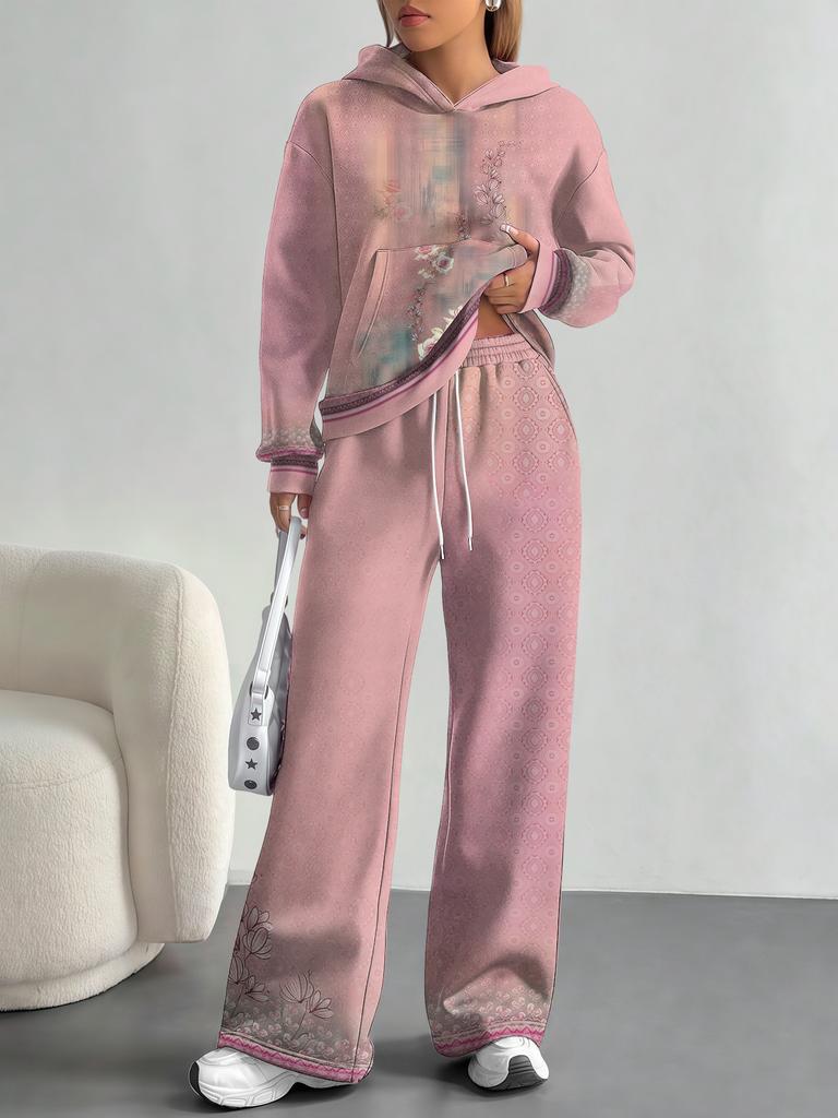 Bohemian Style European And American Autumn And Winter Casual Long-Sleeved Suit Women'S Hooded Sweater Trousers Suit
