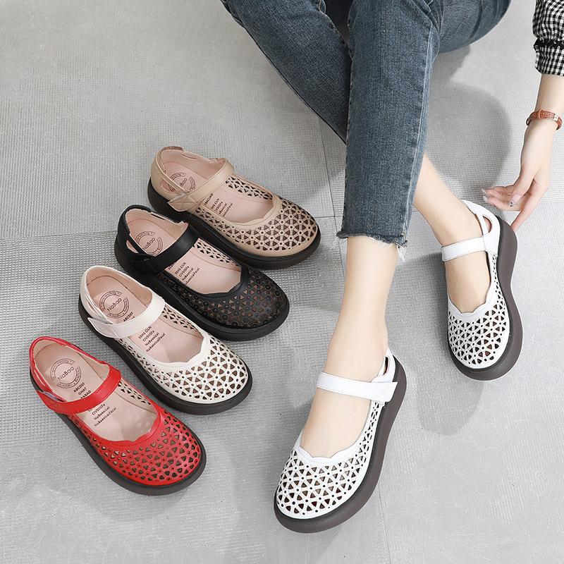 Fashion GKTINOO Genuine Leather Shoes Wedges Women Sandals 2025 New Spring Summer Hook & Loop Hollow Platform Sandals Large Size