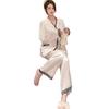 Women's Ice Silk Pajamas - Lazy Embossed Pink Lace Cardigan, Long Sleeve, Youthful Style.