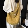 Trendy new product niche design fashionable solid color woolen tote bag light and lazy large capacity messenger bag women