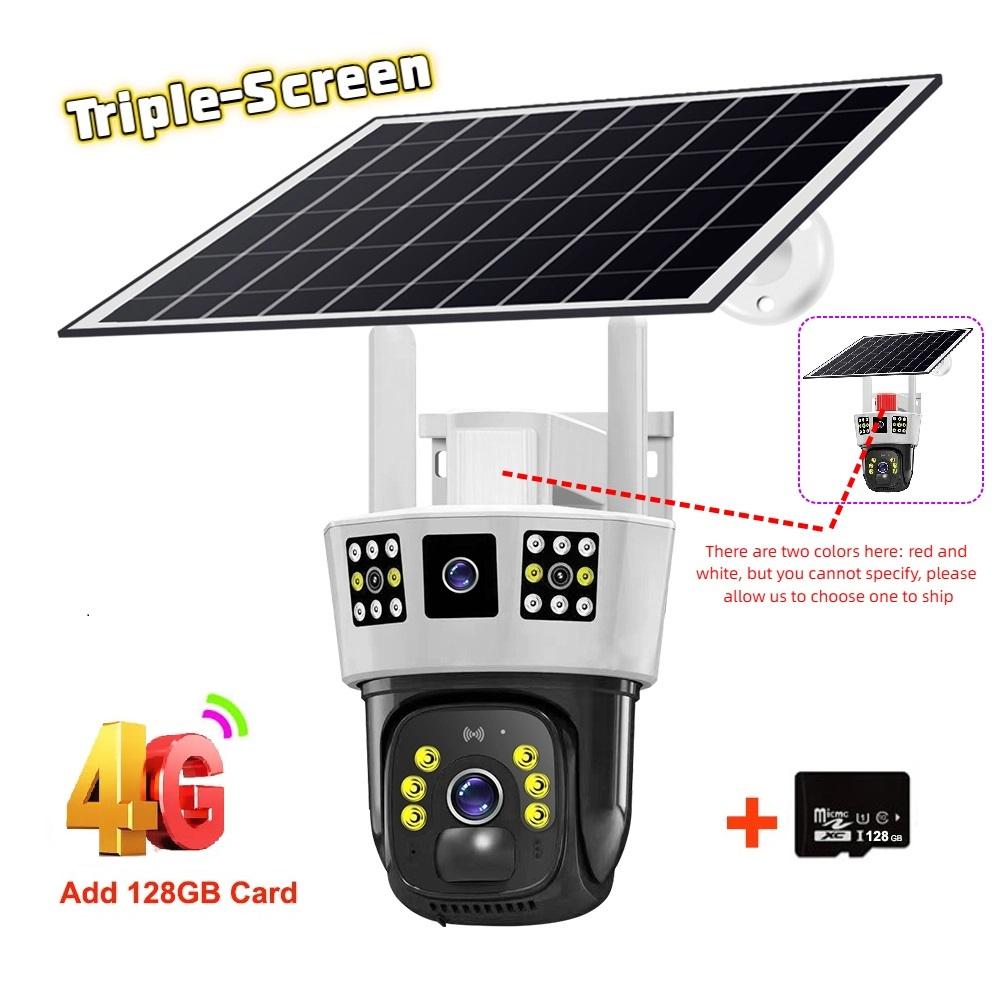 Kabellose 4G/WiFi Solar-Überwachungskamera, Einzel-/Doppel-/Dreifachbildschirm-Anzeige, 360° Schwenk-Neige-Vollfarb-Tag- & Nachtüberwachung