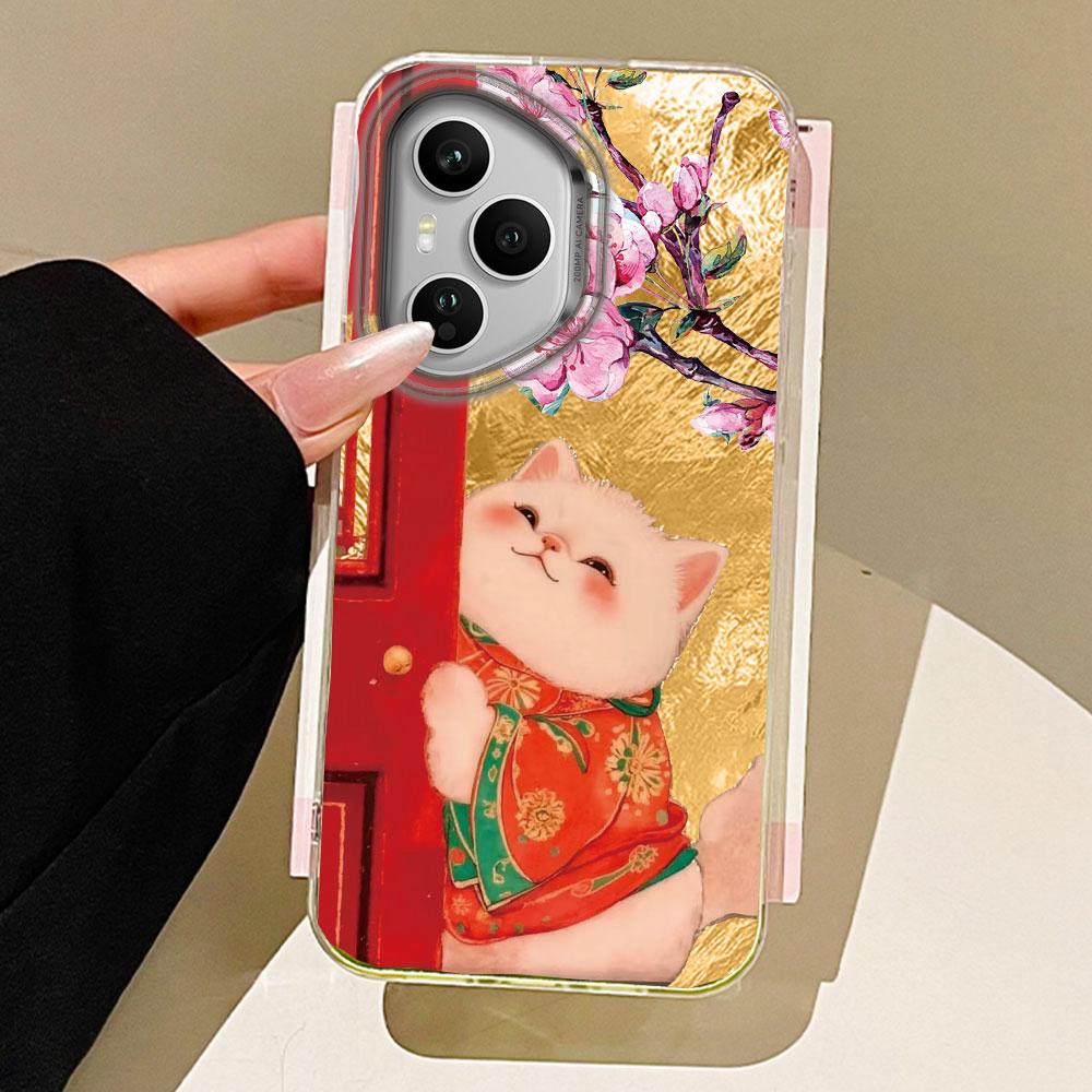 Retro Lucky Cute Cat Flower Phone Case for Honor 400 200 90 Smart Pro Magic7 6 5 70 Lite X9a X9c X9b X8b X8a X8c X7c X6c Cover