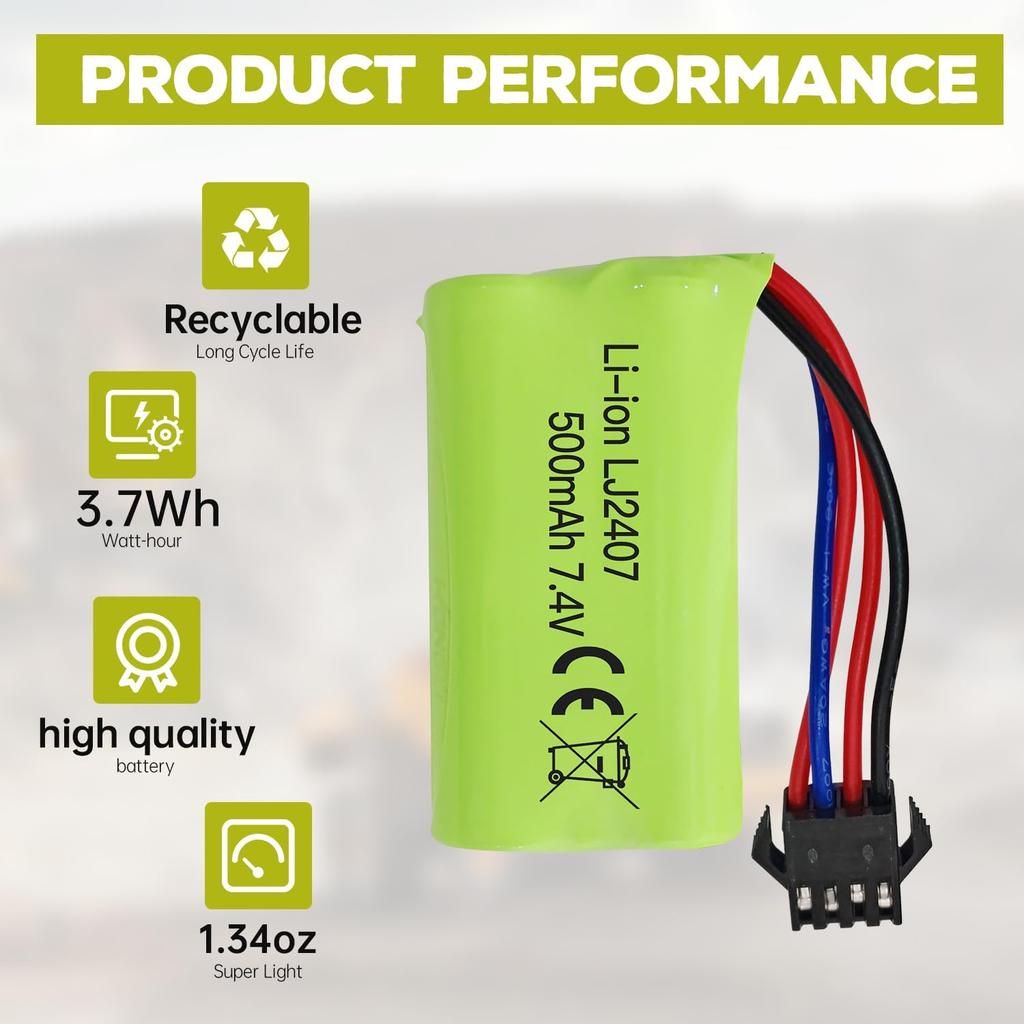 2x High-Speed Lithium Batteries 7.4V 500mAh – Compatible with EC16 DE85 for RC Boat, Ship Model, Car – with USB Charger