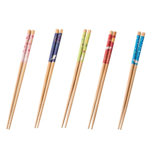 Asahi Koyo Chopsticks, 22.5cm, Pink/Purple/Green/Red/Blue, Pack of 5, Non-Slip, Made In Japan, Wooden, Soot Bamboo, Four Seasons Rabbit Design, T-11