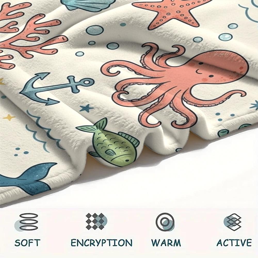1Pc Cute Cartoon Print Flannel Blanket, High quality Comfortable for All Seasons, Home Decor, Warmth and Comfort, Perfect for Christmas Gifts W48