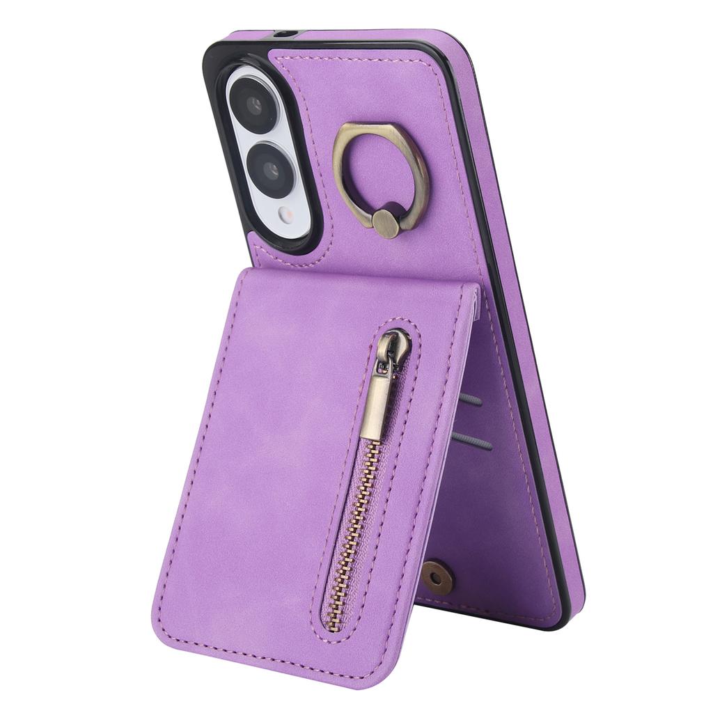 For Samsung Galaxy S25 Edge Case Zipper RFID Blocking Retro Leather+TPU Phone Cover with Kickstand