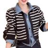 2025 autumn new splicing fake two-piece striped sweater knitted sweater women's versatile meat-covering and thin cardigan jacket