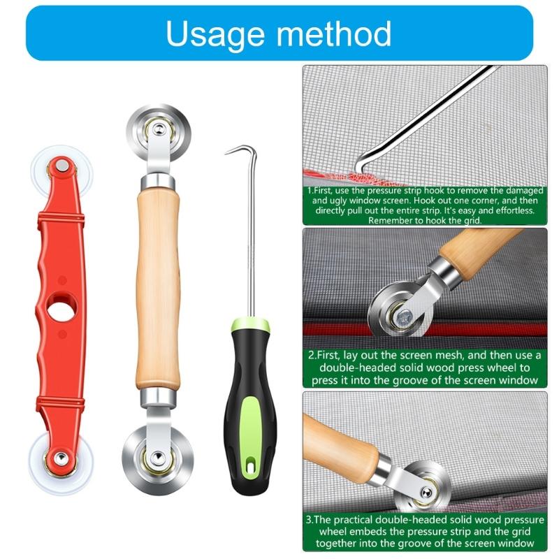 Double Head Spline Roller Tool Set With Nylon Wheel Rubber Strips For Aluminum Frame Screen Door Window Maintenance