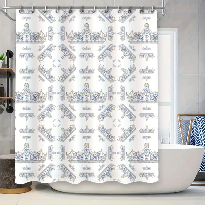 

Vintage Crown Shower Curtain Royal Blue White Floral Pattern For Bathroom Decor Waterproof Fabric Print Home Decoration W60H190(CM)-1 Pcs