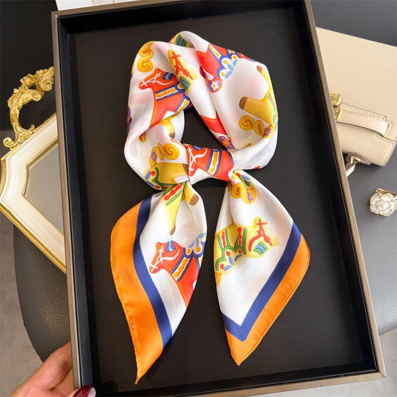 Year of the Horse New Imitation Silk Printing Silk Scarf Square Scarf High-end Shawl Sunscreen Neck Scarf Headscarf Scarf