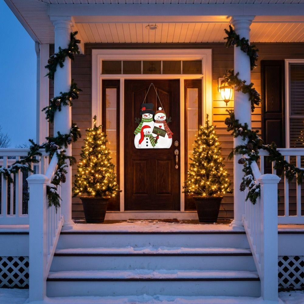 2D Flat Design Snowman Hanging Boards Wooden Snowman Door Decoration Indoor Use