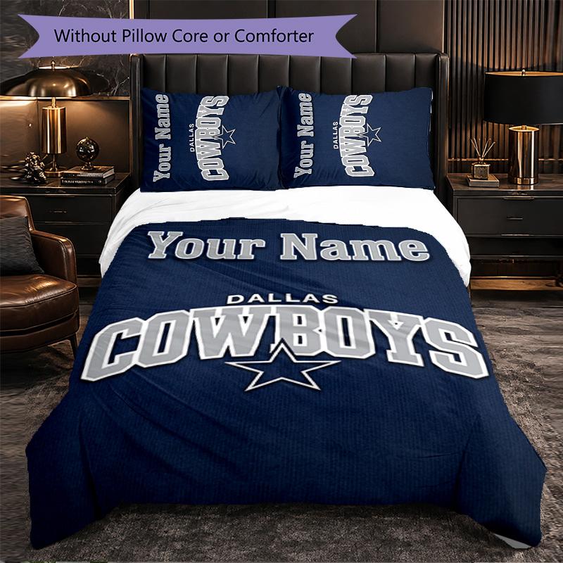 Dallas Cowboys Customized Name Text Bedding Set, 1 Duvet Cover & 2 Pillowcases Personalized Bedroom Gift