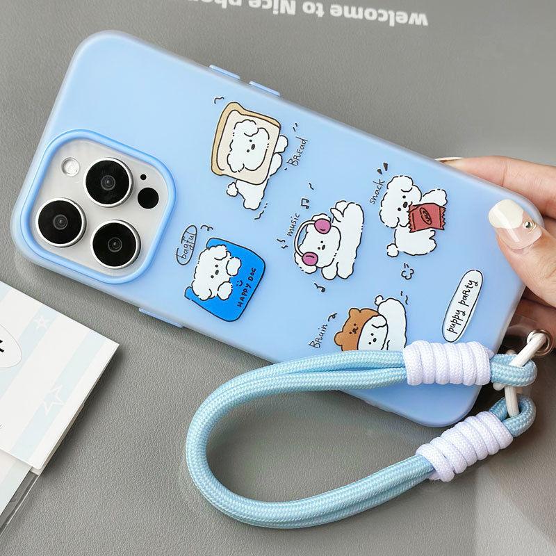 Korean Style Cute Dog Is Suitable for Apple 16/17promax Mobile Phone Case iPhone15 Skin Matte 13/14 Set