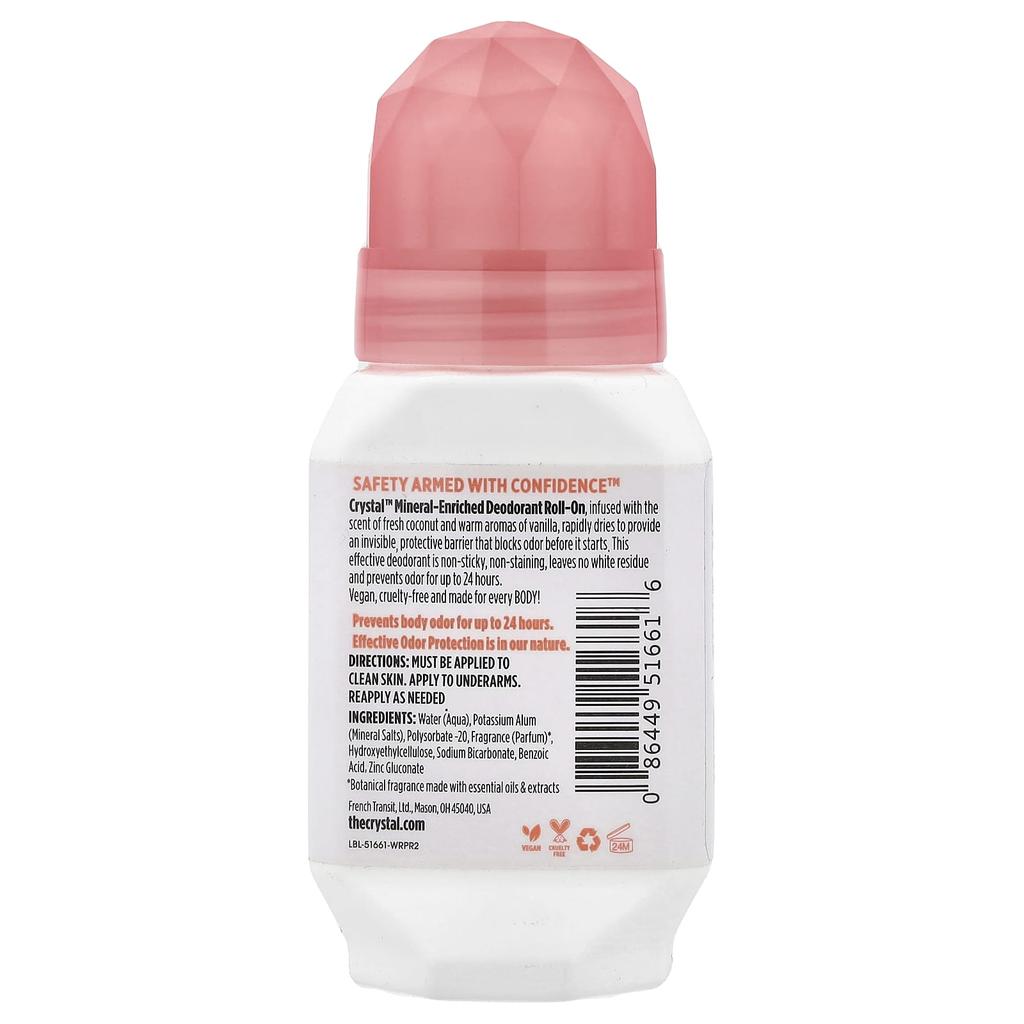 Mineral Enriched Deodorant Roll-On, Coconut & Vanilla, 66 Ml (2.25 Fl Oz)