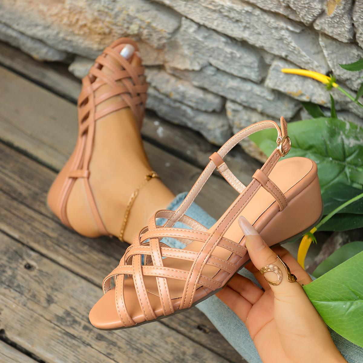 

Fashion 2025 New Casual Beach Shoes Female Sandals Women Summer Comfortable Retro Fashion Wedges Designer Sandals Women Shoes for Women 35 коричневый