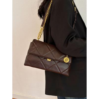 Herbst Winter Hochwertiges Gefühl Achseltasche Damen Neue Mode Karomuster Kette Schlicht Alleskönner Retro Textur Schulter Crossbody Pack