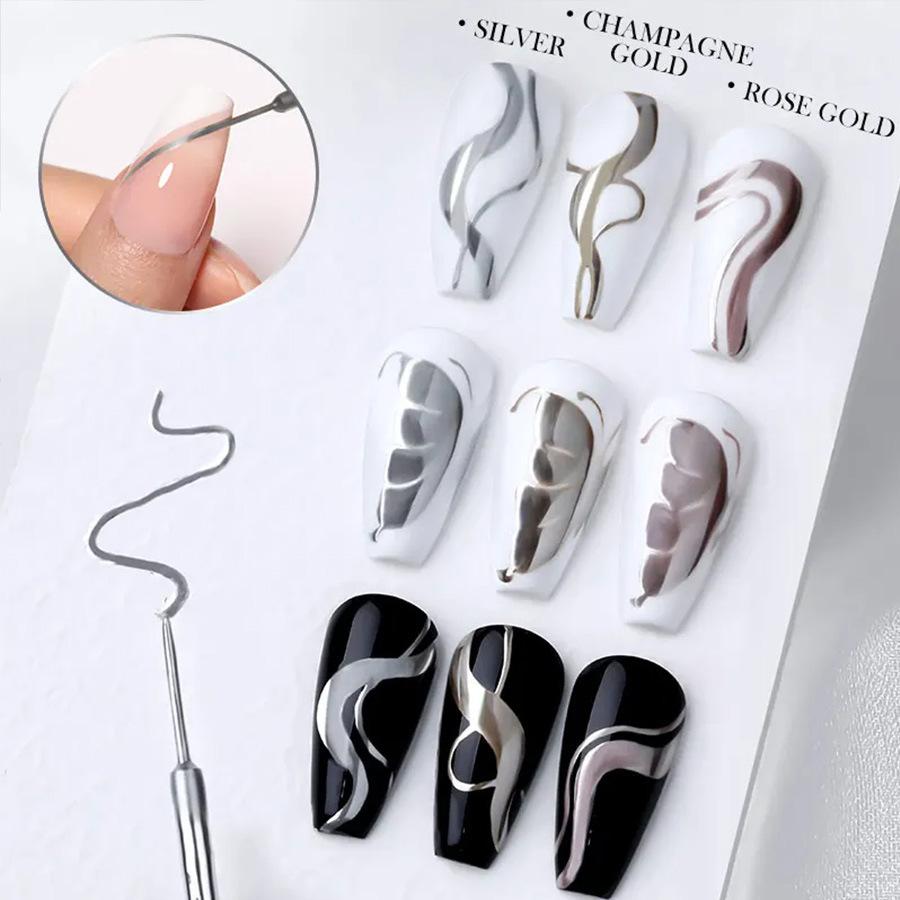 5ml Professional Metallic Nail Line Stripe Gel Polish High-Density Metal Gel for Detailing Edge Drawing Nail Art Tool (UV/LED Cured)