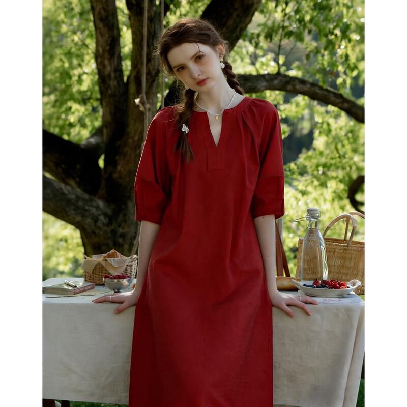 Demana Summer Linen Blend Round Neck Dress