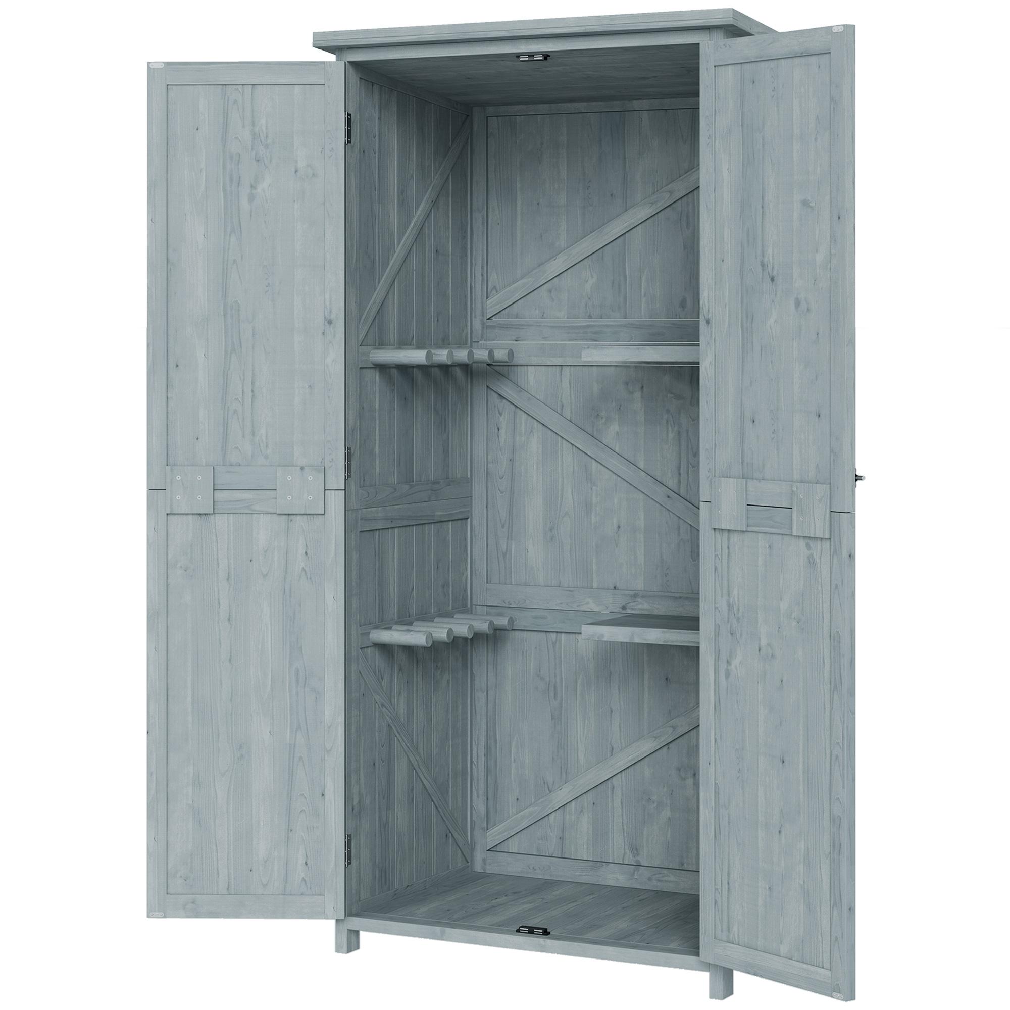 Armoire de Jardin Bois Weatherproof Abri à Outils Avec Double Porte Fermeture Magnétique Pour Jardin Terrasse 85 X 54 X 170 Cm Gris