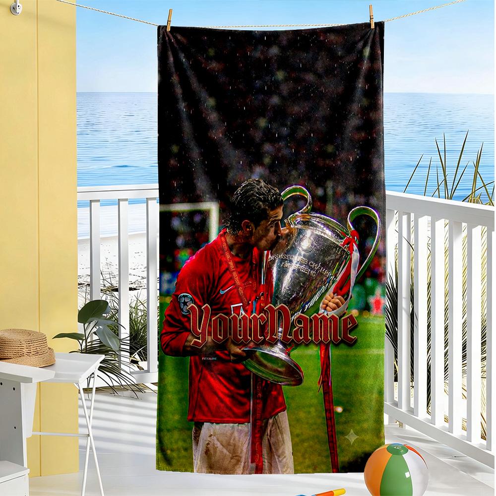 Cristiano Ronaldo Customize Text Beach Towel High Absorbency & Quick-Dry Suitable for Sports Travel Swimming Yoga Bathroom Beach And Pool