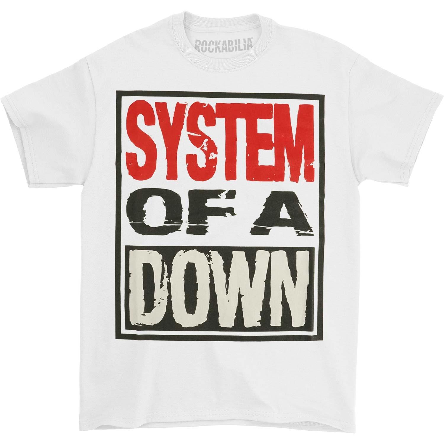 Men s System Of A Down Triple Stack Box Slim Fit T-shirt Medium White L