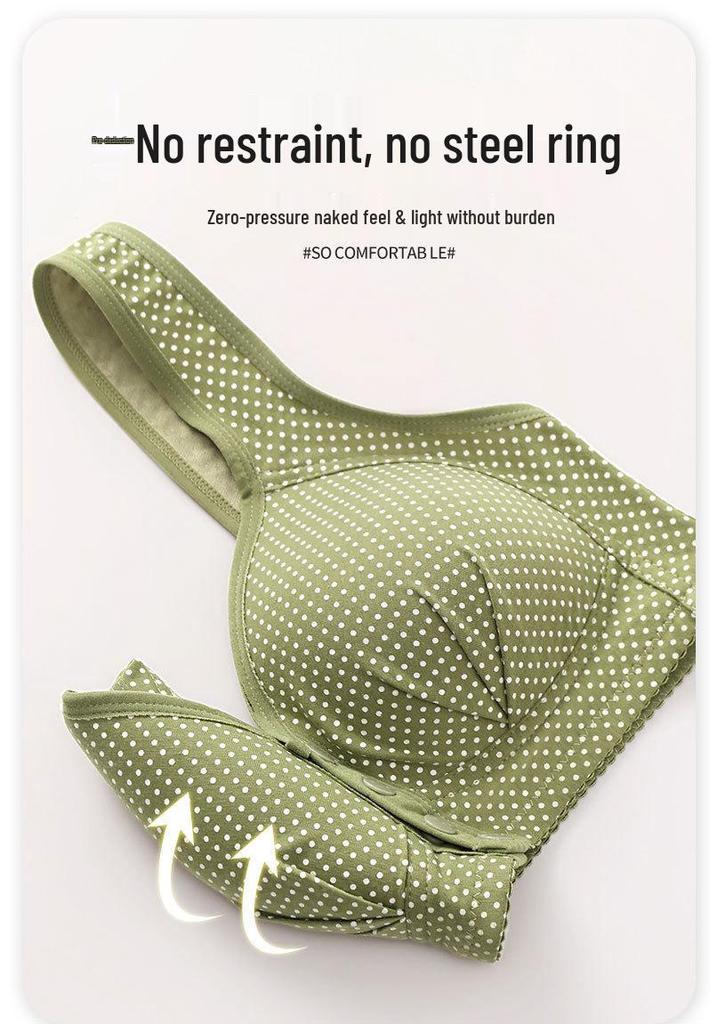 Red Polka Dot Wire-Free Push-Up Bra for Middle-Aged & Elderly Women