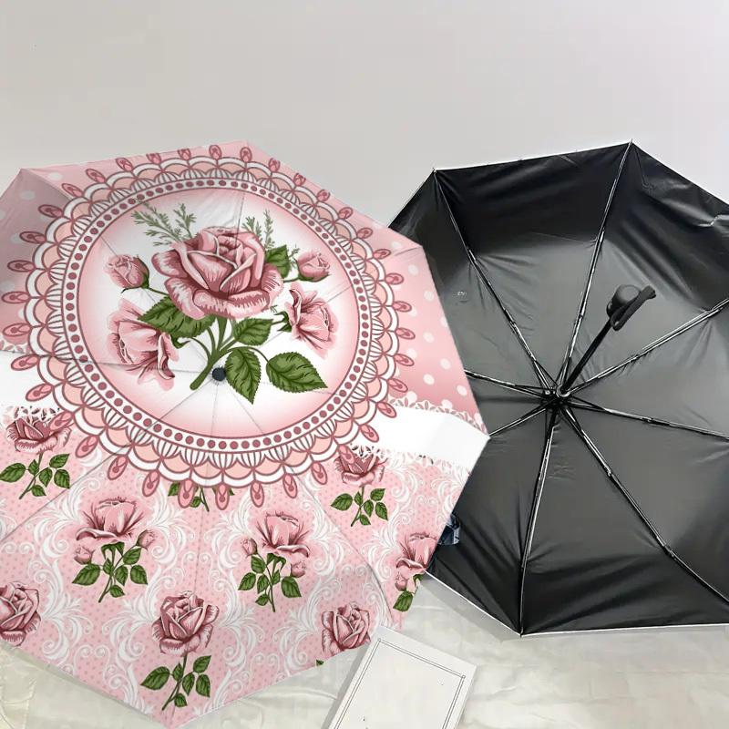 1PC Rose LaceAutomatic Open/Close Umbrella with Windproof, 8-Rib Sturdy Canopy, Durable Ribs, Fashionable Design1268A