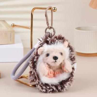 Cute Reversible Hedgehog Plush Keychain Fluffy Stuffed Animal Doll Keyring Backpack Pendant Lovely Desktop Pet Bag Decor