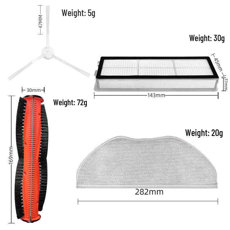 Mijia Anti-Tangle Robot Vacuum Cleaner Accessories: STFCR01SZ Brush, Side Brush, Filter, Mop