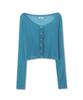 Michiko London Koshino Ruffle Off-Shoulder Cardigan Teal Blue