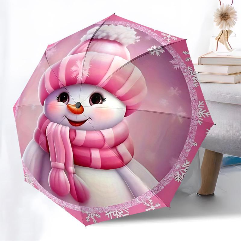 1pc Snowman Fashionable Automatic Opening/Closing Folding Umbrella with 8 Iron Bones, Plastic Handle yy251015055