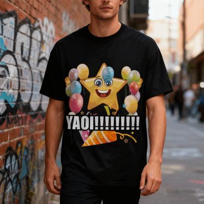 Mens Anime Meme Graphic T Shirt Kawaii Star Party Balloon Print Yaoi Funny Harajuku Streetwear Casual Cotton Tee