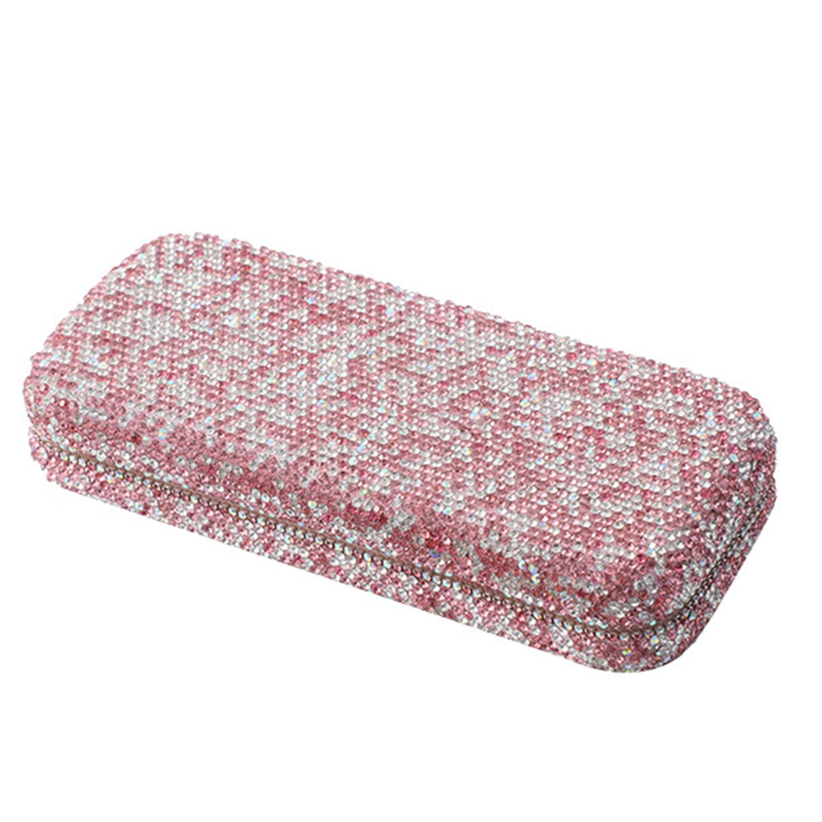 

Чехол для очков со стразами для автомобиля, блестящий футляр для солнцезащитных очков, футляр для очков, жесткий футляр для очков, держатель для очков розовый