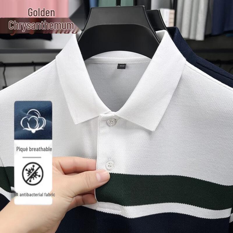 Men s Casual Striped Embroidered Pique Polo Shirt 2XL