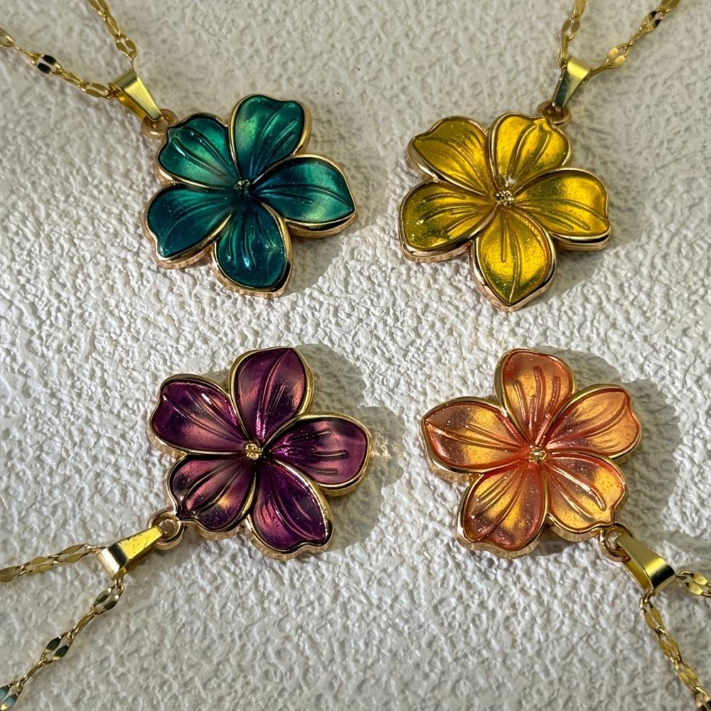 New Fashion Vintage Alloy 1D Flower Pendant Stainless Steel Chain Choker Necklace For Women Trendy Aesthetic Jewelry Accessories