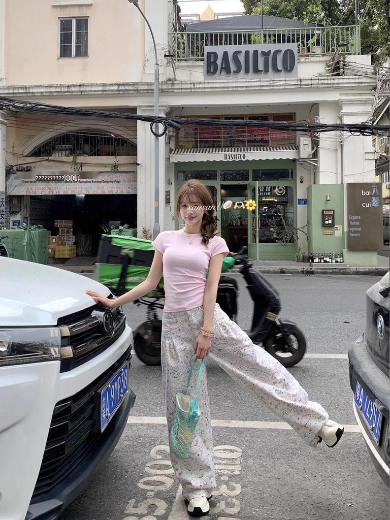 White Fish Print Jeans: 2025 Spring/Summer Women's Loose Casual Wide-Leg Pants