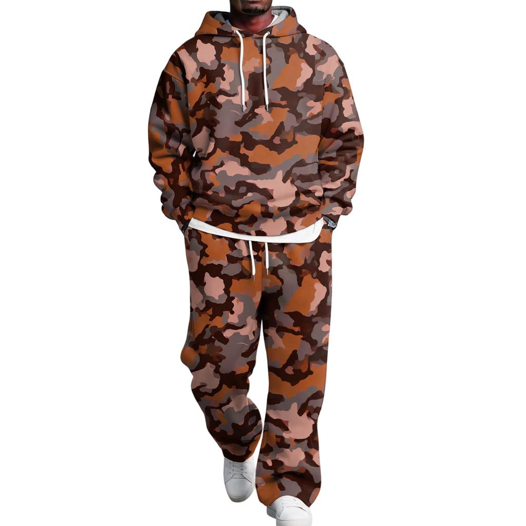 Men's Layer 2 Piece Hoodie and Cargo Pants Set with Elastic Waistband for Casual Wear