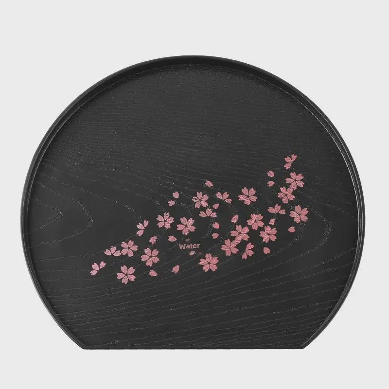 Japansk Kirsebærblomst Plastbrett - Rektangulært/Rundt, Imitert Trefiber, for Tekopper & Frukt, Svart