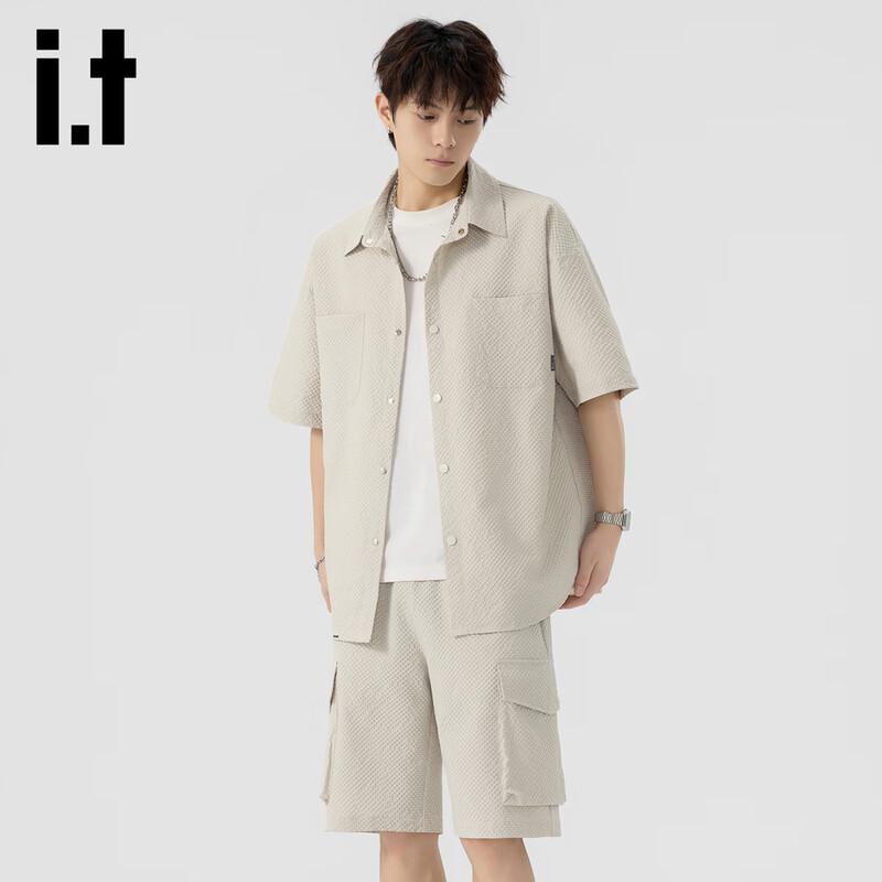 Izzueit Men's 2026 Summer Lightweight Seersucker Shirt & Shorts Set