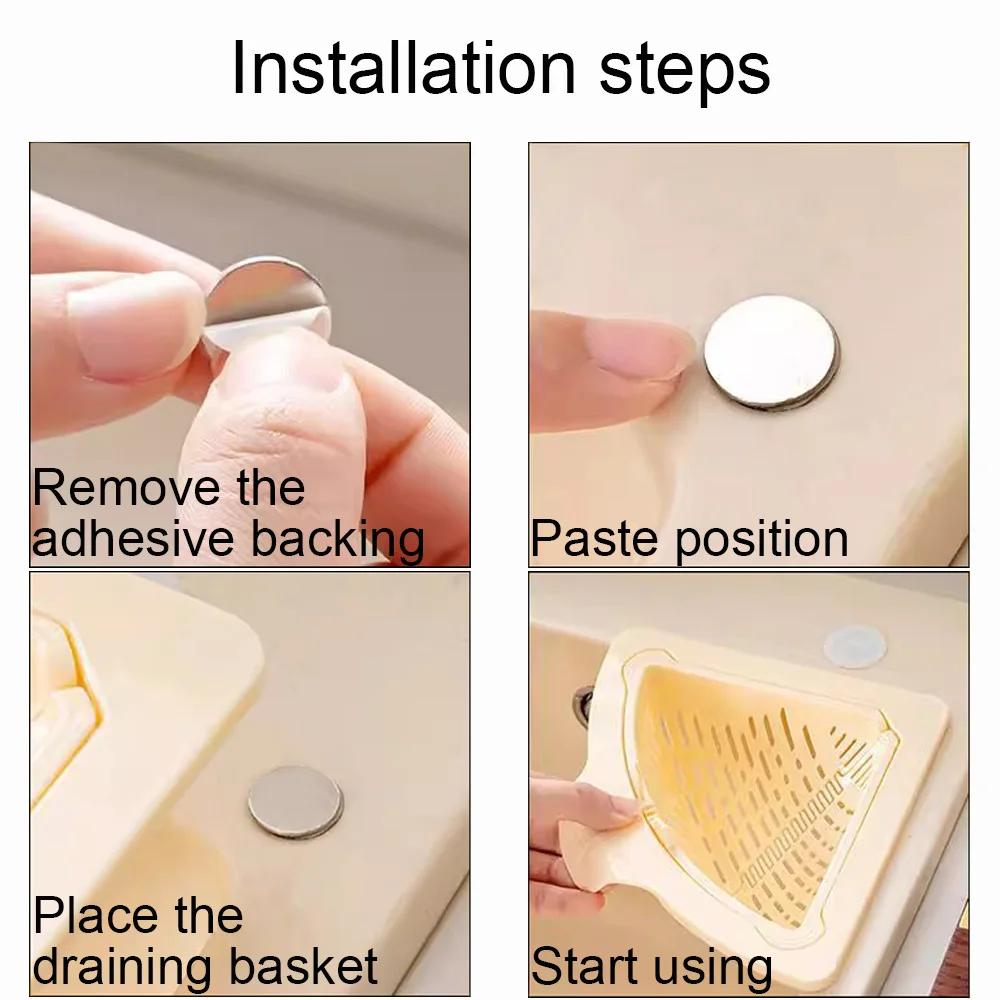 Magnetic Sink Drain Basket Triangle Vegetable and Fruit Drainage Basket Food Waste Filter Collector Kitchen Storage Organizer