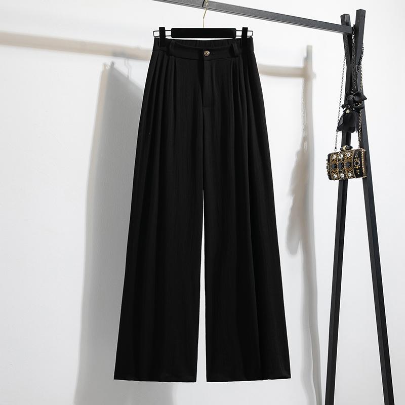 

Dimanaf 2025 Лето Брюки больших размеров Высокая талия Новая женская одежда Модные Свободные Плиссированные Винтажные брюки 5XL чёрный