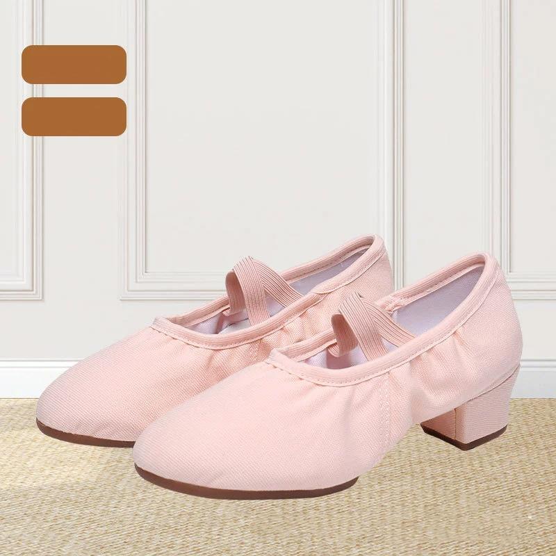 Scarpe da ballo antiscivolo nere da donna per balletto e danza classica, tacchi medio-alti