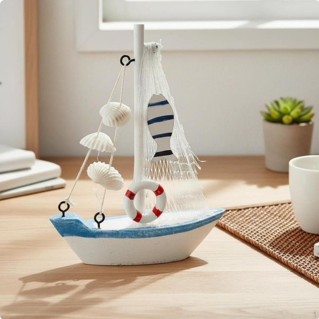 Seaside Design Boat Decor Handmade Mediterranean Sailboat Ornament PreAssembled Miniature