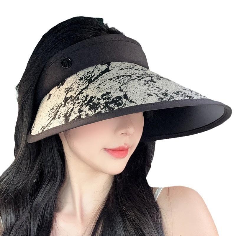 Water Ink Pattern Sun Hat With Large Brim For Sunshade And Cool Summer Wear