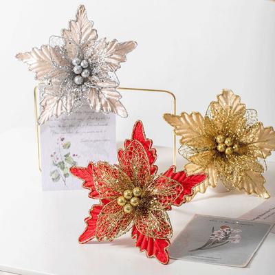 24cm Weihnachts-Poinsettia Glitzerblume Hängende Weihnachtsfeier Baumdekoration