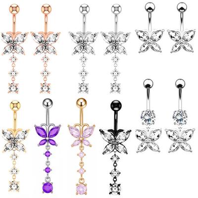 New Navel Ring Novelty Butterfly Navel Ring Aaa Zircon Navel Buckle Puncture Jewelry 